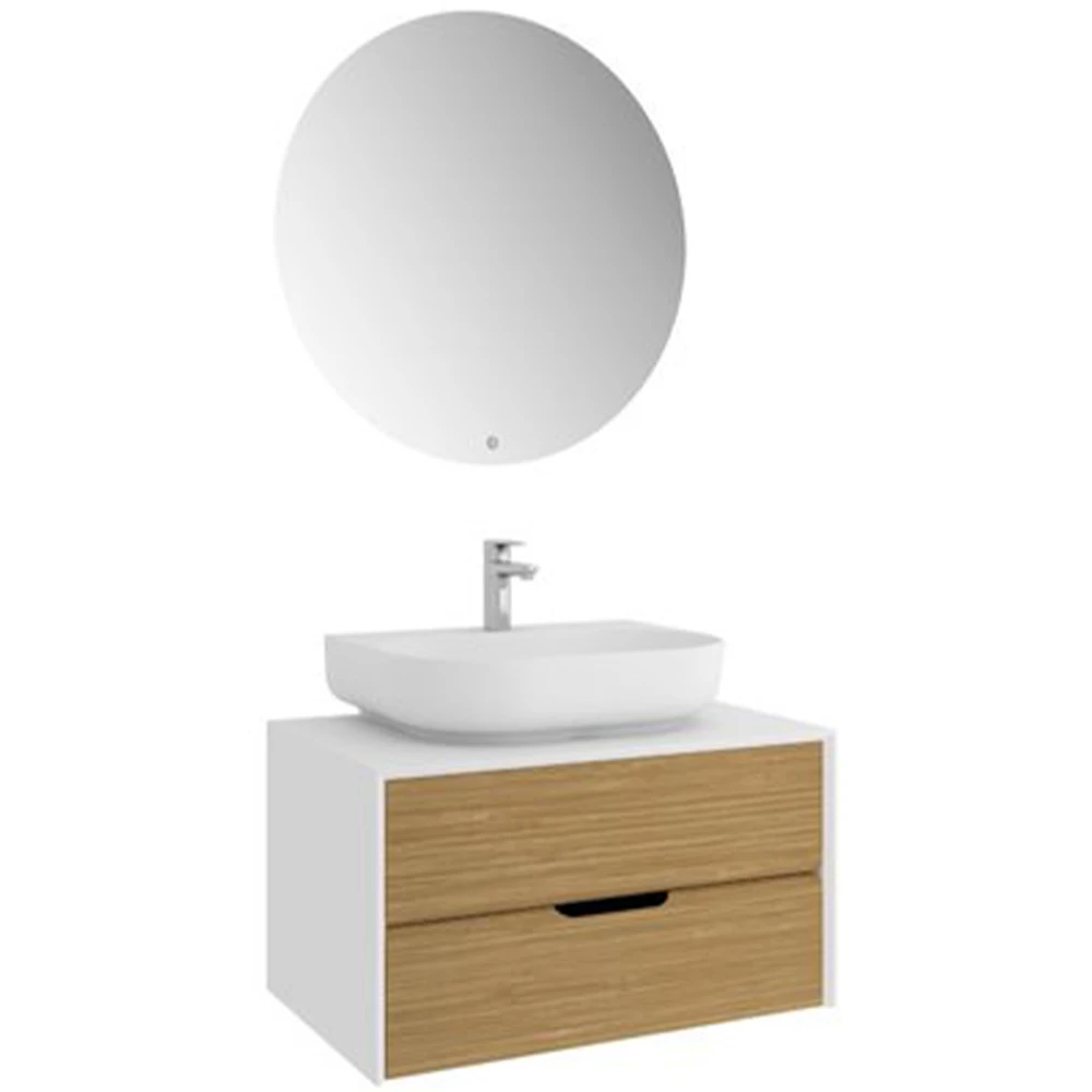 Kale Zero 2.0 80 Cm Beyaz Meşe Banyo Dolabı (Oval Mat Beyaz Armatür Bantlı Lavabo) Hemen Al