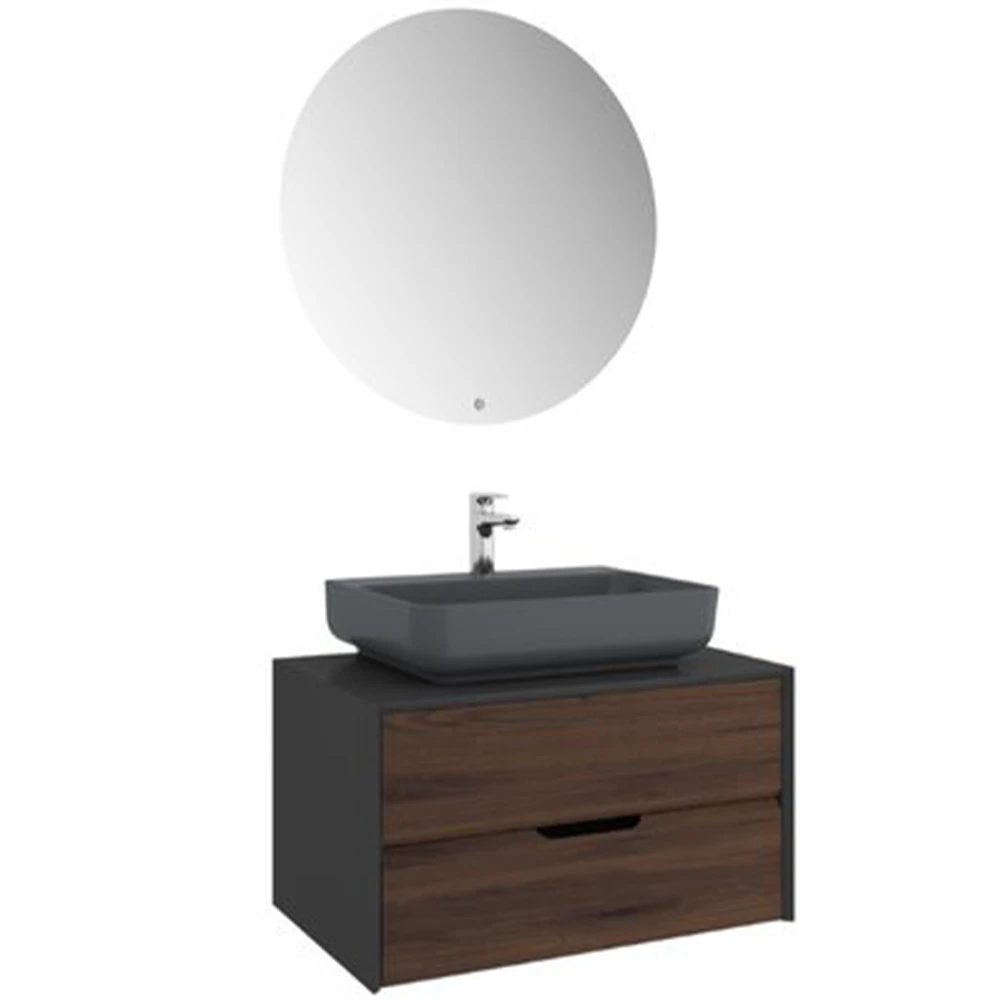 Kale Zero 2.0 80 Cm Set Antrasit Ceviz Banyo Dolabı (Dörtgen Mat Antrasit Armatür Bantlı Lavabo) Hemen Al