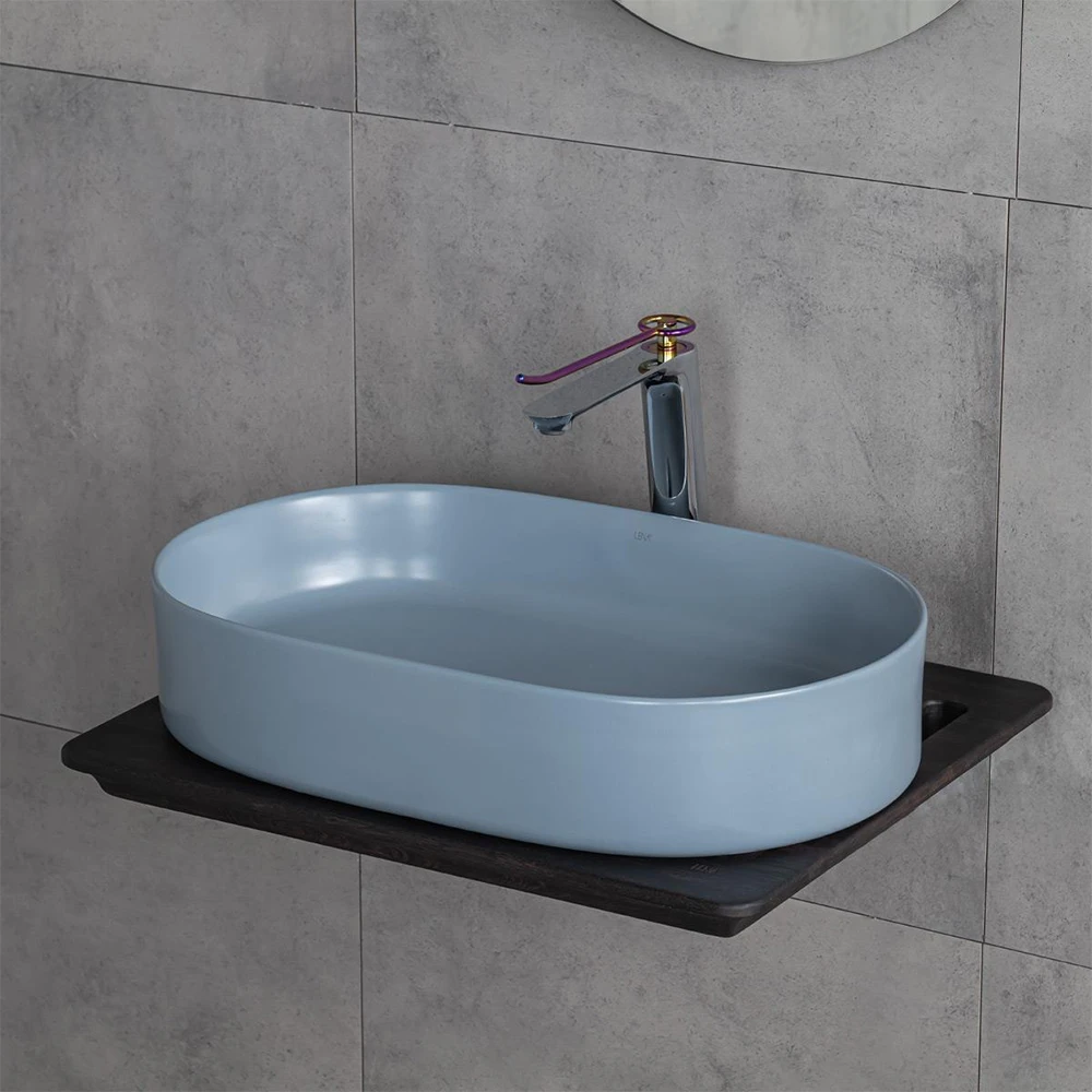 Lena E-W1202MM 60x37 Cm Mat Mavi Tezgah Üstü Lavabo Hemen Al