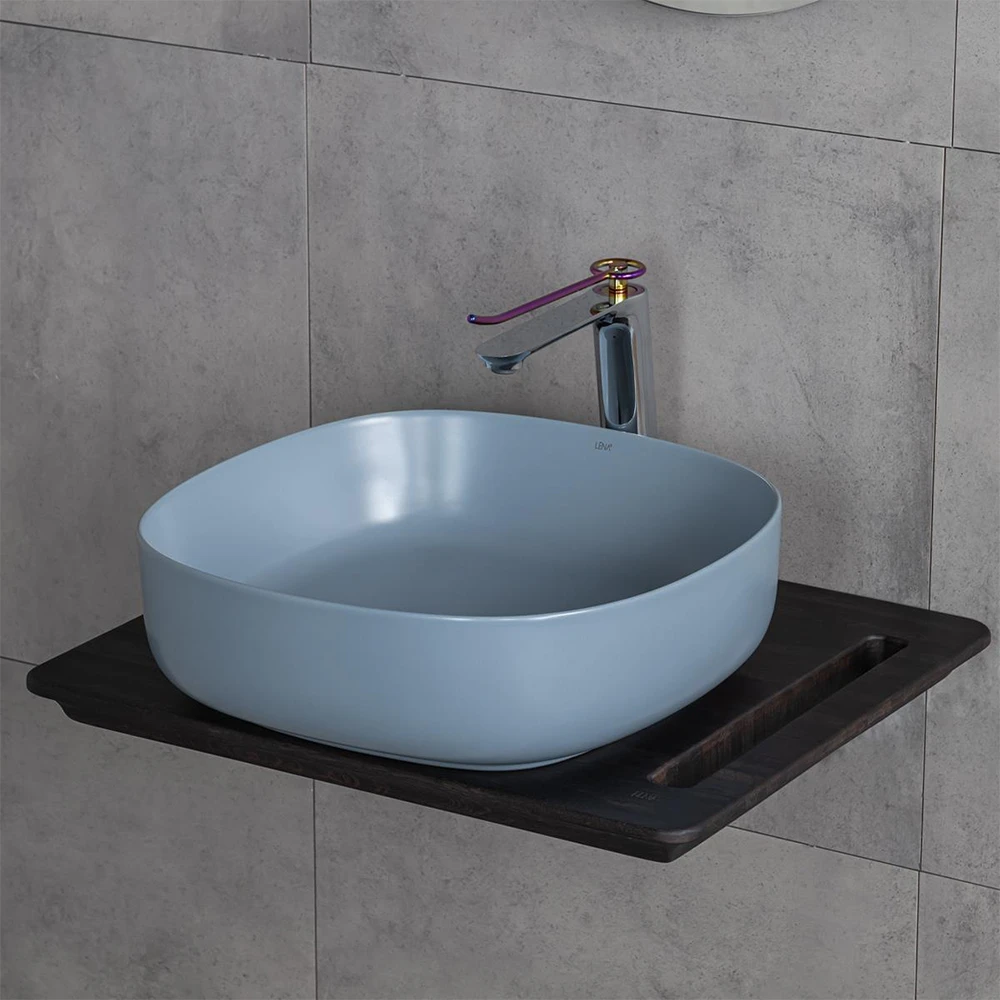 Lena E-W1203MM 44 Cm Mat Mavi Kare Tezgah Üstü Lavabo Hemen Al