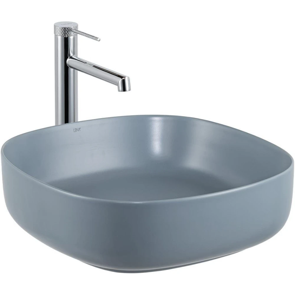 Lena E-W1203MM 44 Cm Mat Mavi Kare Tezgah Üstü Lavabo Hemen Al