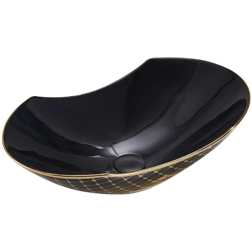 Lena EH-2030AS1 60x34 Cm Parlak Siyah-Altın Çanak Lavabo