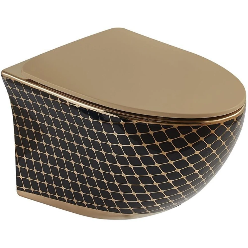 Lena ET-H203AS1 Parlak Altın-Siyah Kanalsız Asma Klozet Takımı