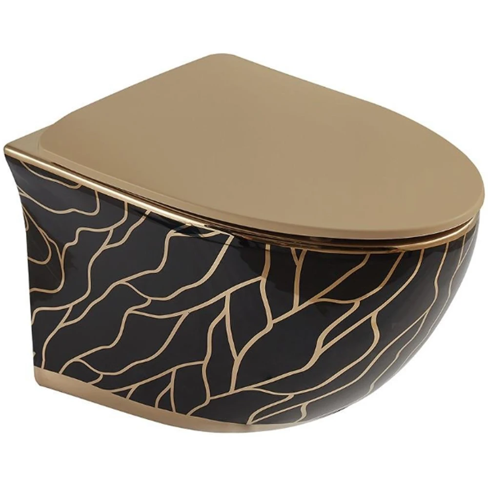 Lena ET-H203AS2 Parlak Altın-Siyah Kanalsız Asma Klozet Takımı