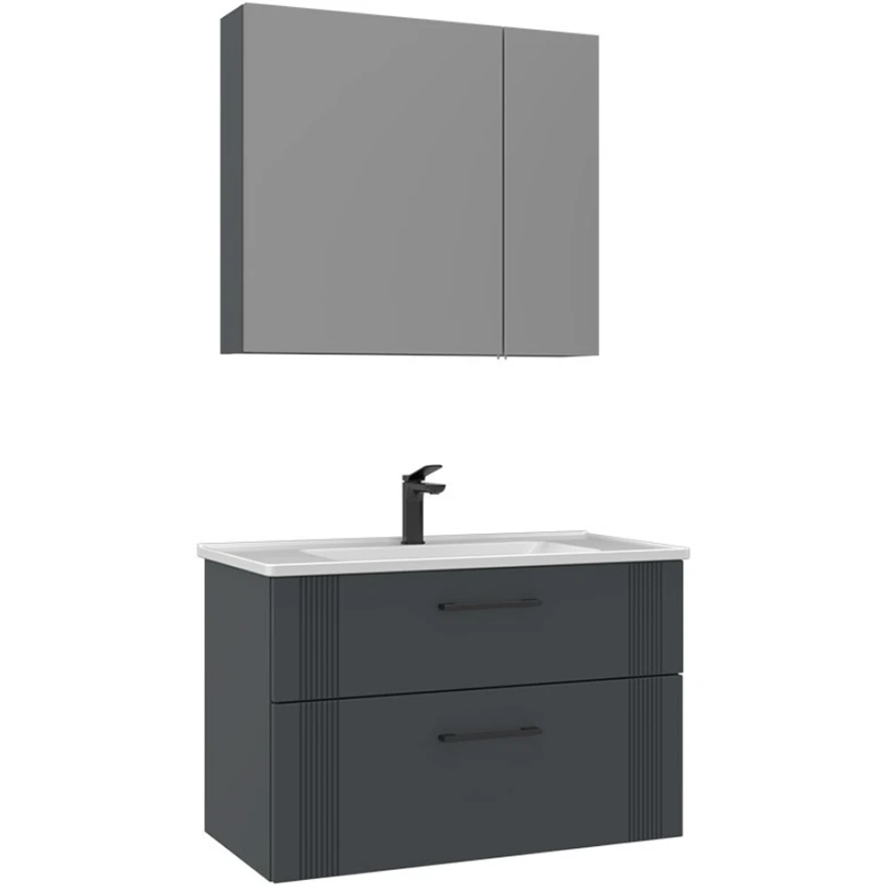 Orka Bari 85 Cm Mat Antrasit Banyo Dolabı Takımı - 5006591