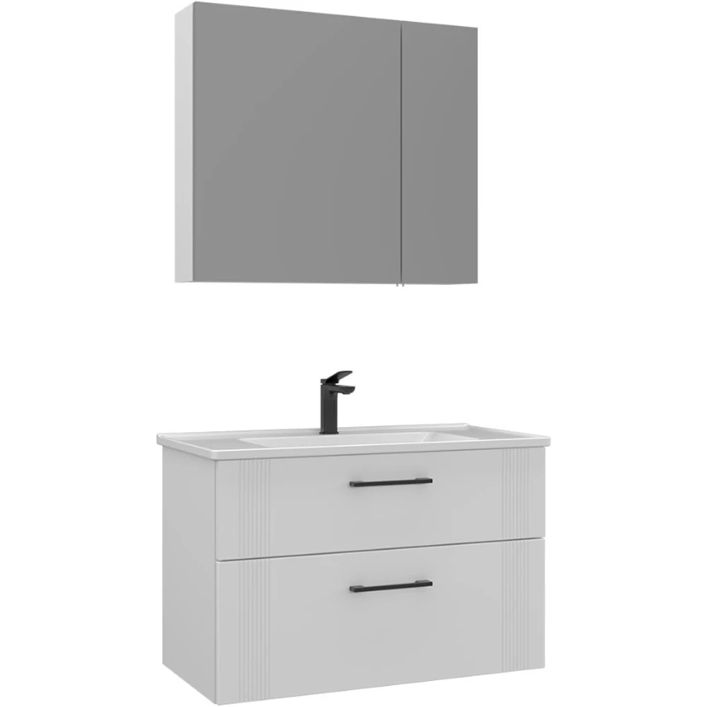 Orka Bari 85 Cm Mat Beyaz Banyo Dolabı Takımı - 5006588