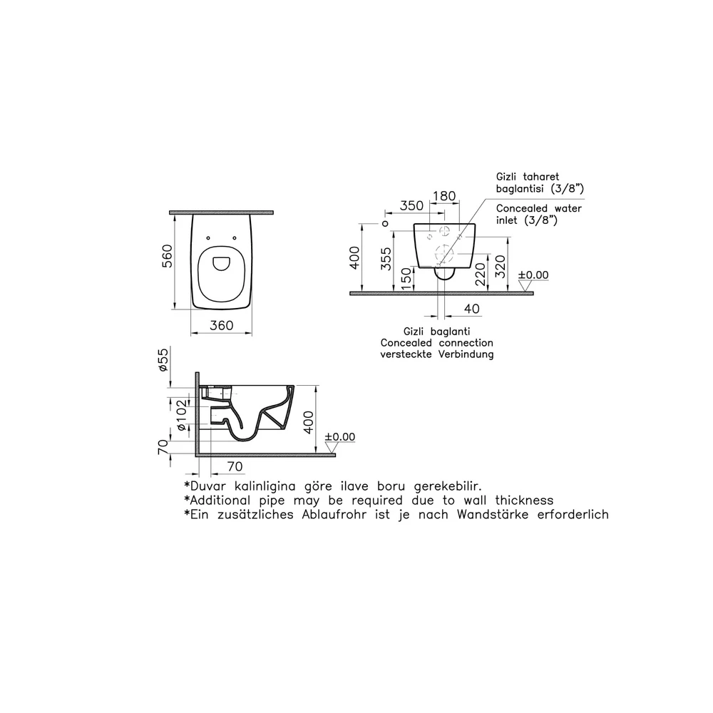 VitrA Metropole Rimex Asma Klozet 56cm 7672B003-0559 Hemen Al