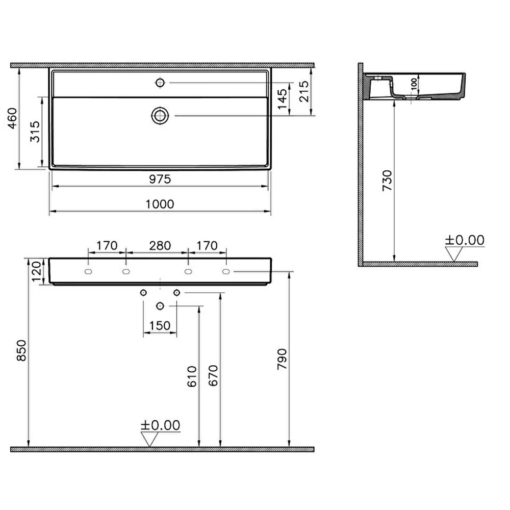 Vitra ArchiPlan 100x46 Cm Mat Taş Gri Lavabo 7417B076-0001 Hemen Al