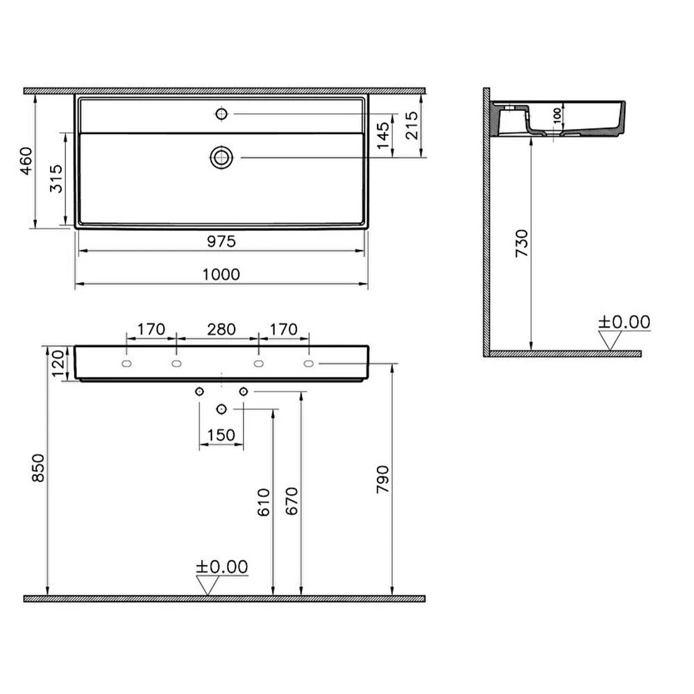 Vitra ArchiPlan 100x46 Cm Mat Taş Gri Lavabo 7417B076-0041 Hemen Al