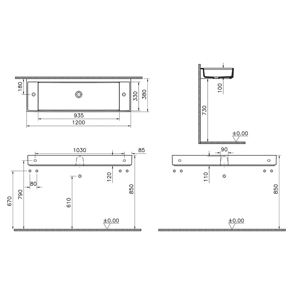 Vitra ArchiPlan 120x38 Cm Lavabo 7410B003-1808 Hemen Al