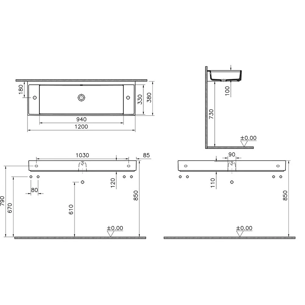 Vitra ArchiPlan 120x38 Cm Mat Taş Gri Lavabo 7410B076-1452 Hemen Al