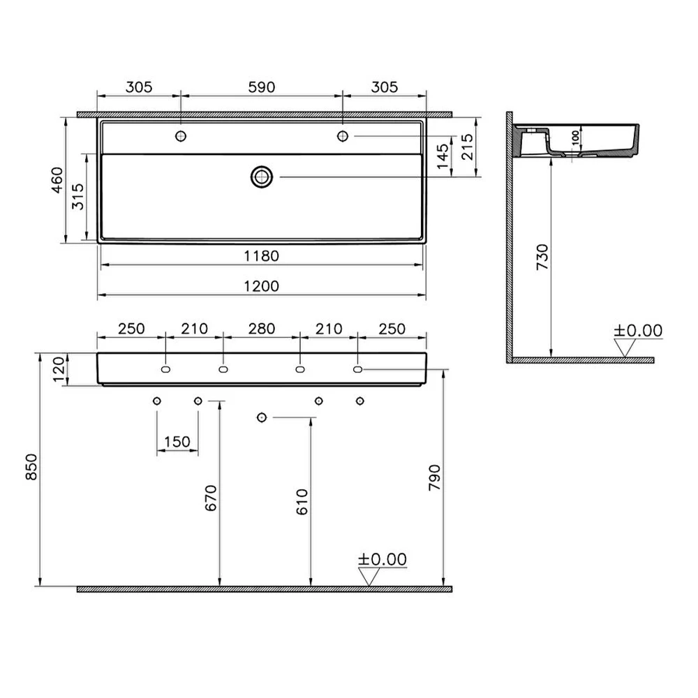 Vitra ArchiPlan 120x46 Cm Lavabo 7418B003-0041 Hemen Al