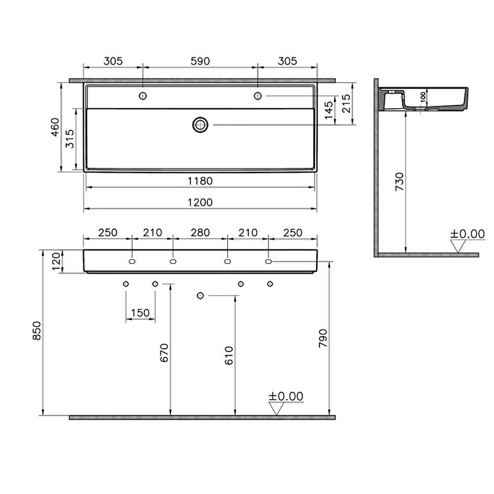 Vitra ArchiPlan 120x46 Cm Mat Taş Gri Lavabo 7418B076-0041 Hemen Al