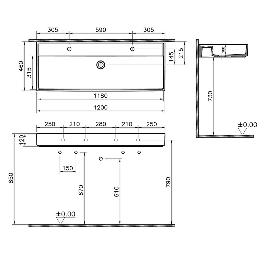 Vitra ArchiPlan 120x46 Cm Mat Terra Rosa Lavabo 7418B077-0001 Hemen Al