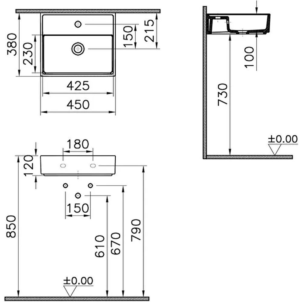 Vitra ArchiPlan 45x38 Cm Mat Taş Gri Lavabo 7400B076-0001 Hemen Al