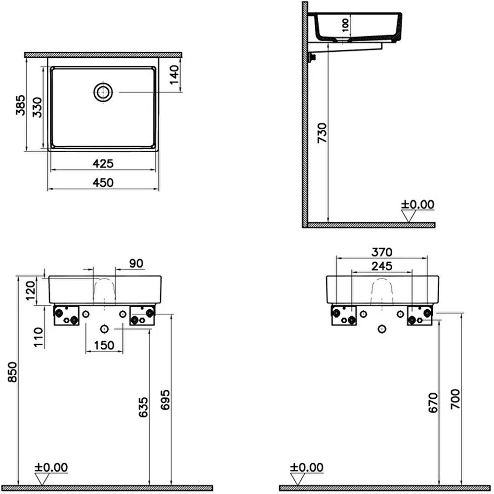 Vitra ArchiPlan 45x38 Cm Mat Taş Gri Lavabo 7403B076-1860 Hemen Al