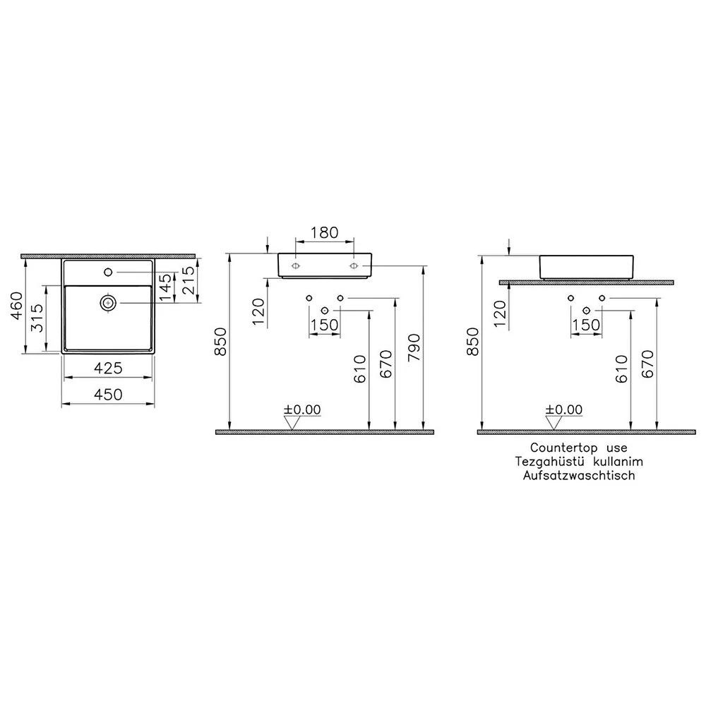 Vitra ArchiPlan 45x46 Cm Mat Taş Gri Lavabo 7413B076-0001 Hemen Al