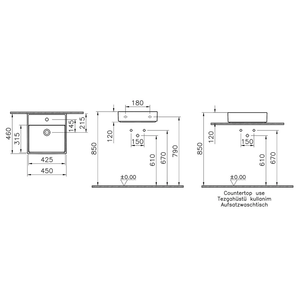 Vitra ArchiPlan 45x46 Cm Mat Taş Gri Lavabo 7413B076-0041 Hemen Al