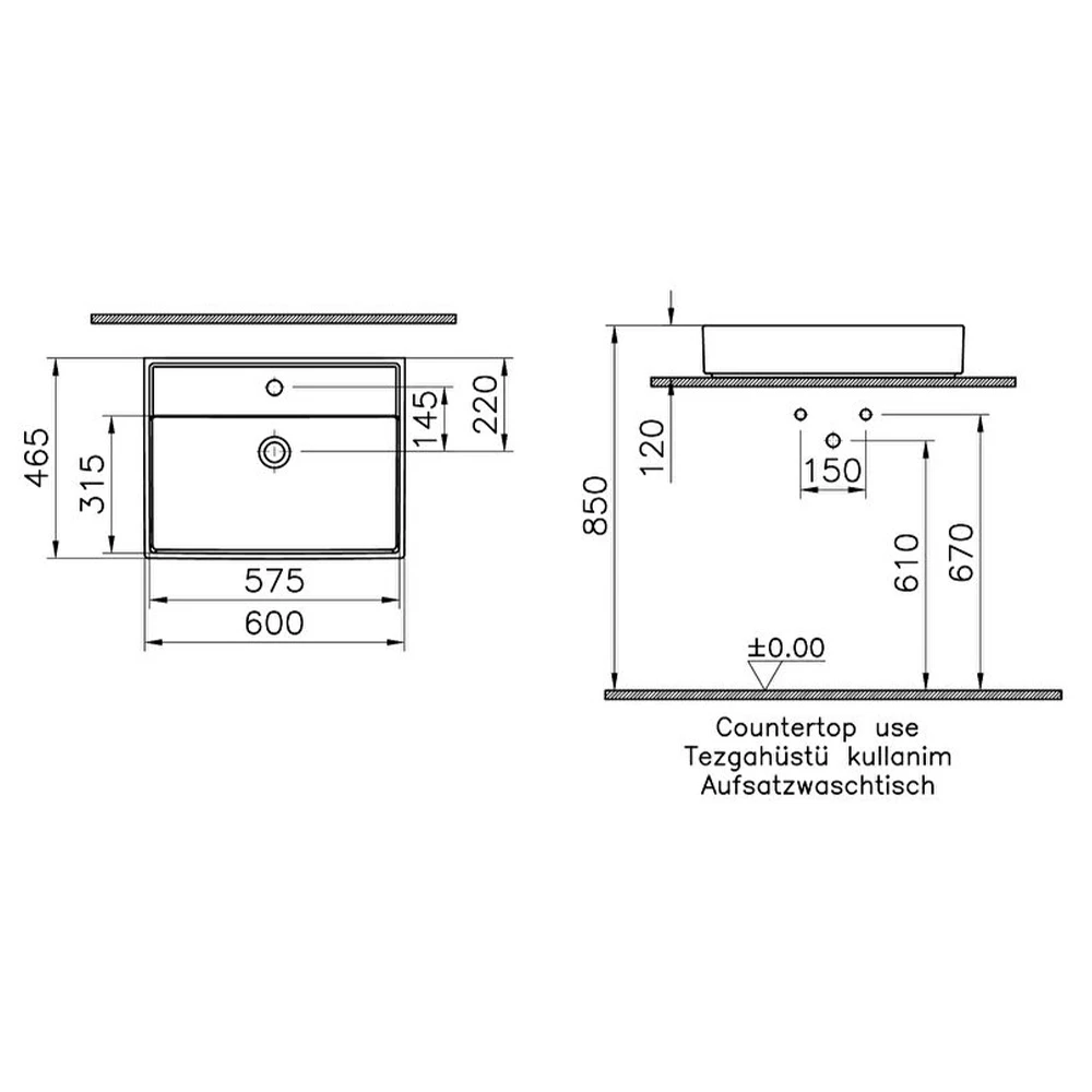 Vitra ArchiPlan 60x46 Cm Mat Taş Gri Lavabo 7414B076-0661 Hemen Al