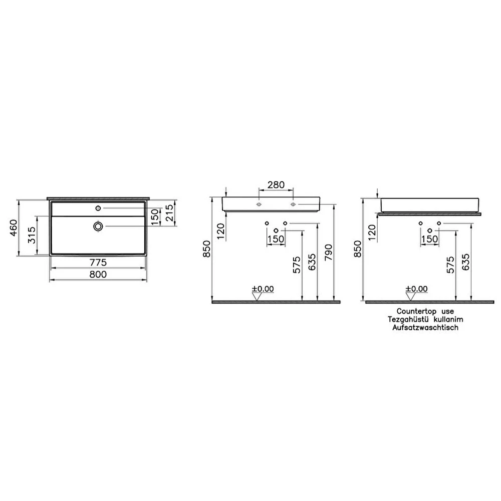 Vitra ArchiPlan 80x46 Cm Mat Taş Gri Lavabo 7415B076-0001 Hemen Al