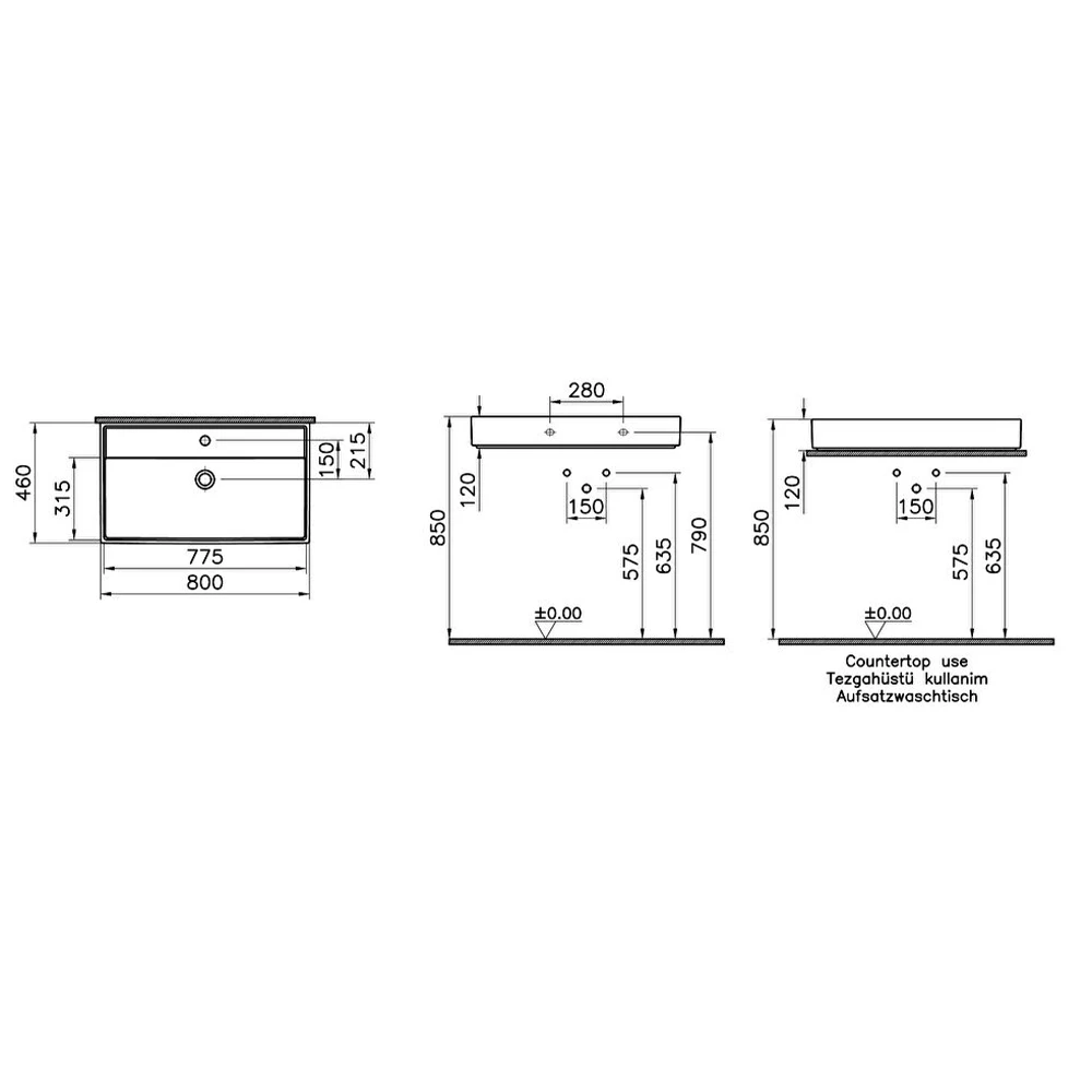 Vitra ArchiPlan 80x46 Cm Mat Taş Gri Lavabo 7415B076-0041 Hemen Al