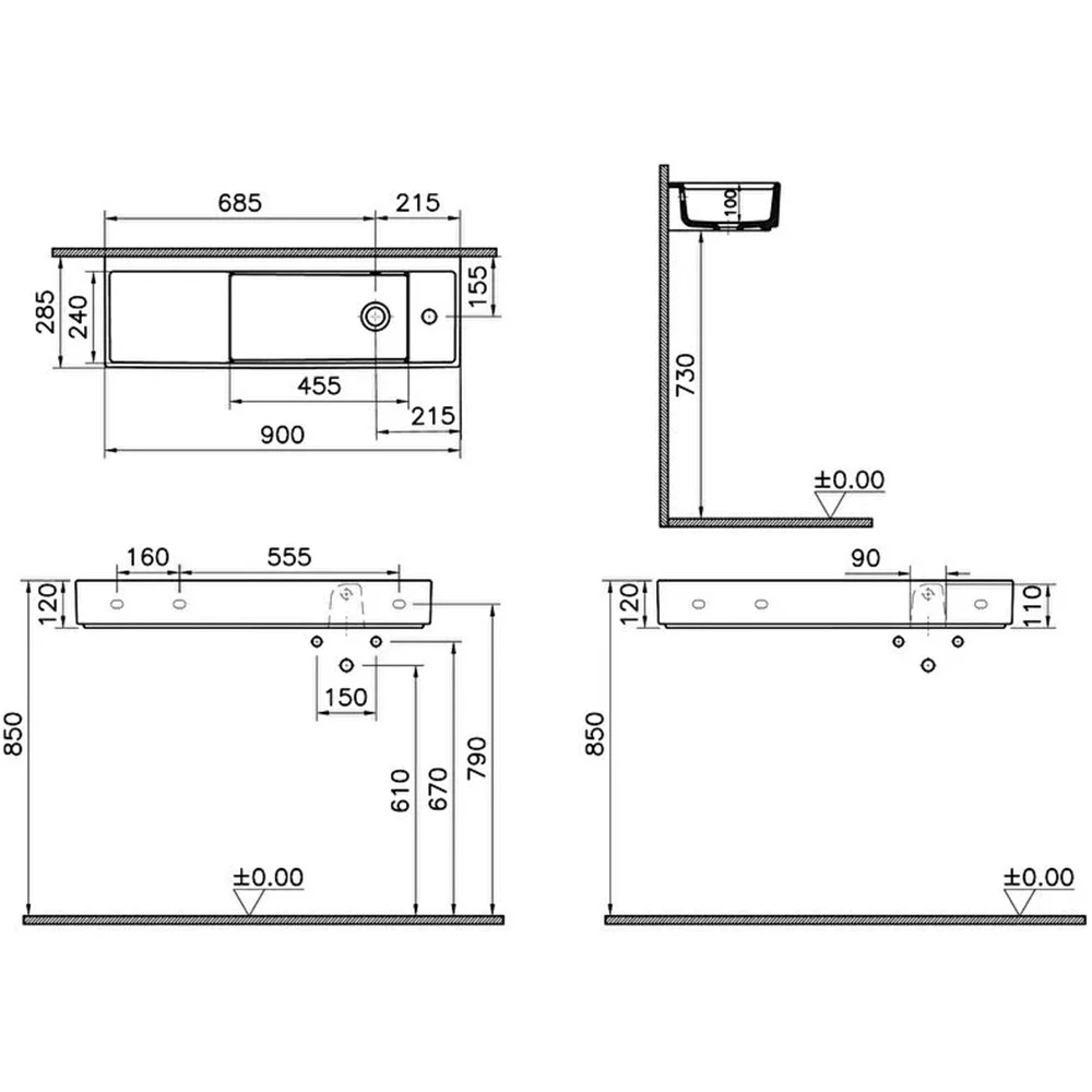 Vitra ArchiPlan 90x28 Cm Lavabo 7407B003-0029 Hemen Al