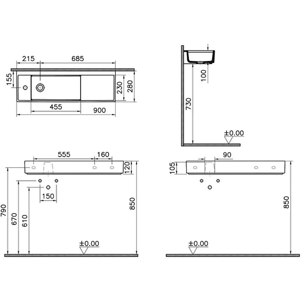 Vitra ArchiPlan 90x28 Cm Lavabo 7409B003-0052 Hemen Al