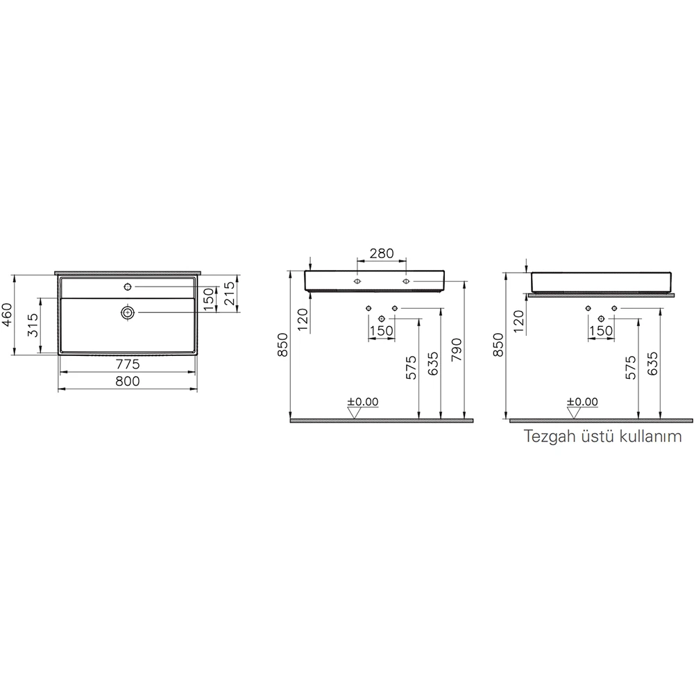 Vitra Archiplan 80x46 Cm Mat Taş Gri Tezgahüstü Lavabo - 7415B076-0631 Hemen Al