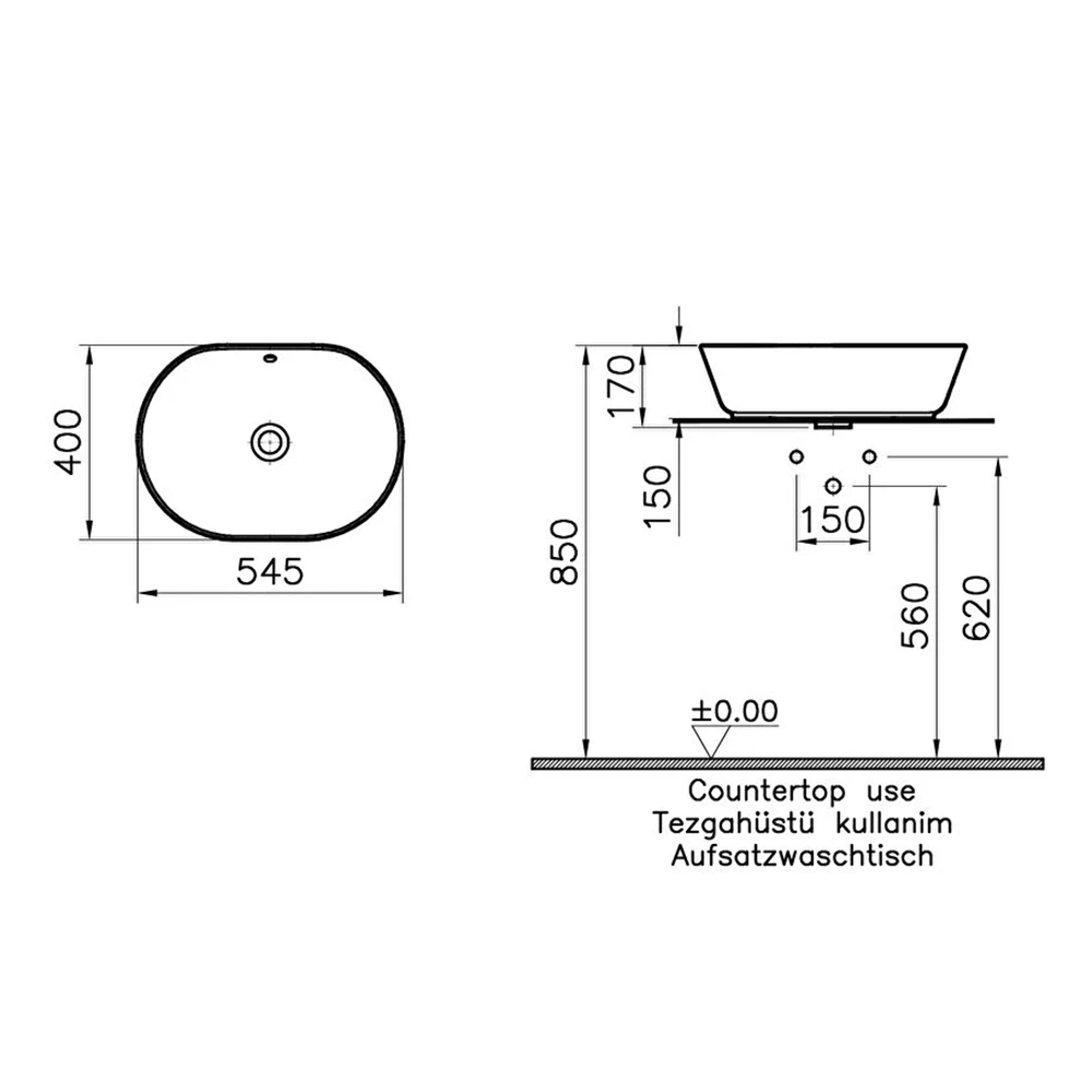 Vitra Geo 55x40 Cm Oval Çanak Lavabo 7427B003-0012 Hemen Al