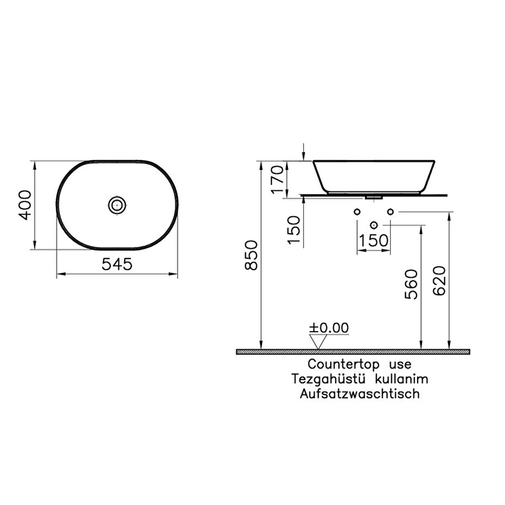 Vitra Geo 55x40 Cm Oval Çanak Lavabo 7427B003-0016 Hemen Al