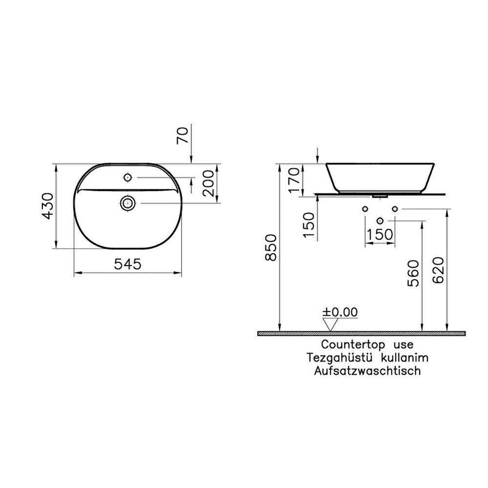 Vitra Geo 55x43 Cm Oval Çanak Lavabo 7428B003-0041 Hemen Al