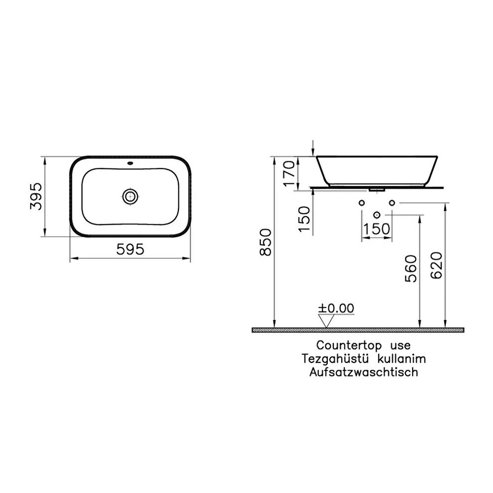 Vitra Geo 60x39 Cm Dikdörtgen Çanak Lavabo 7425B003-0012 Hemen Al