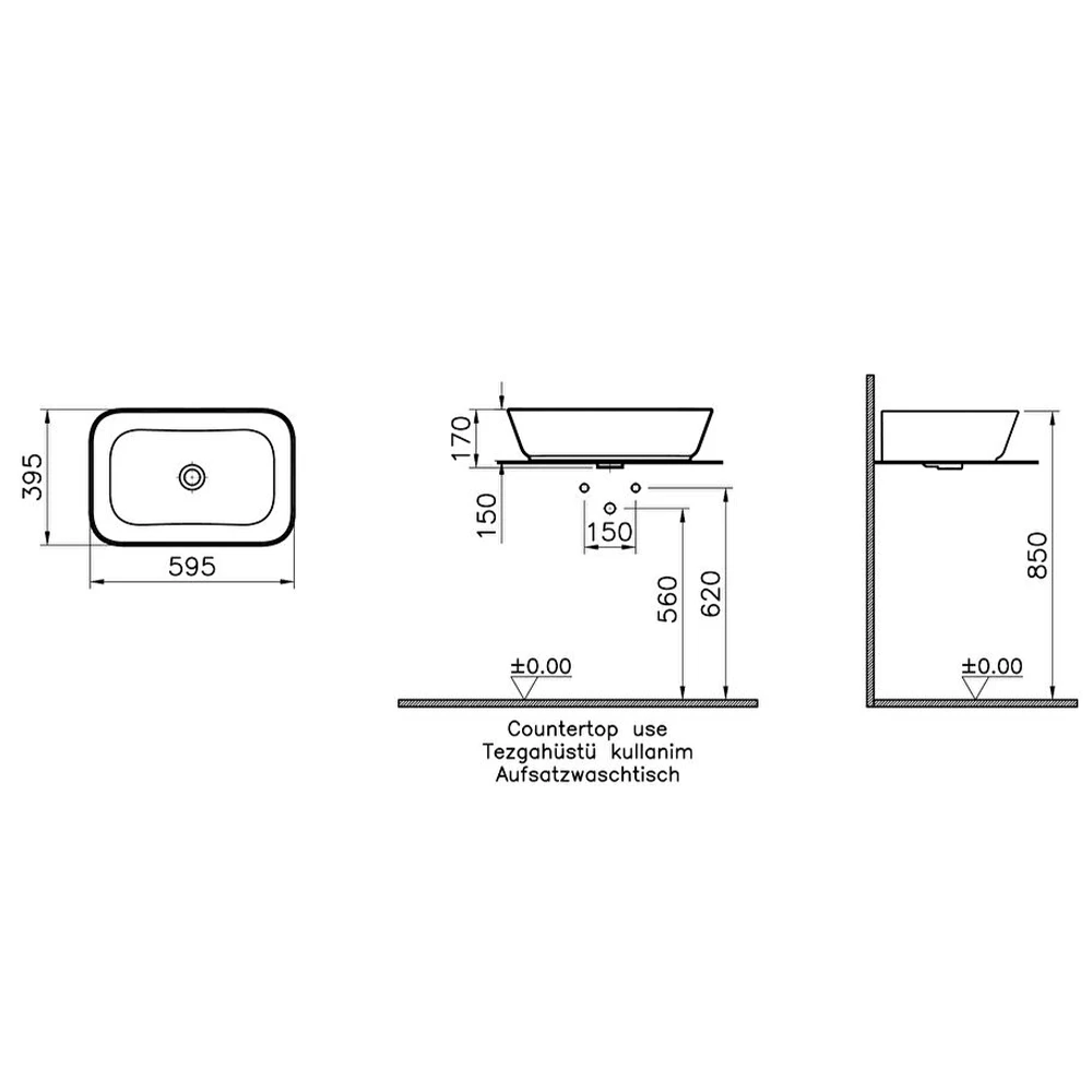 Vitra Geo 60x39 Cm Dikdörtgen Mat Bej Çanak Lavabo 7425B020-0016 Hemen Al