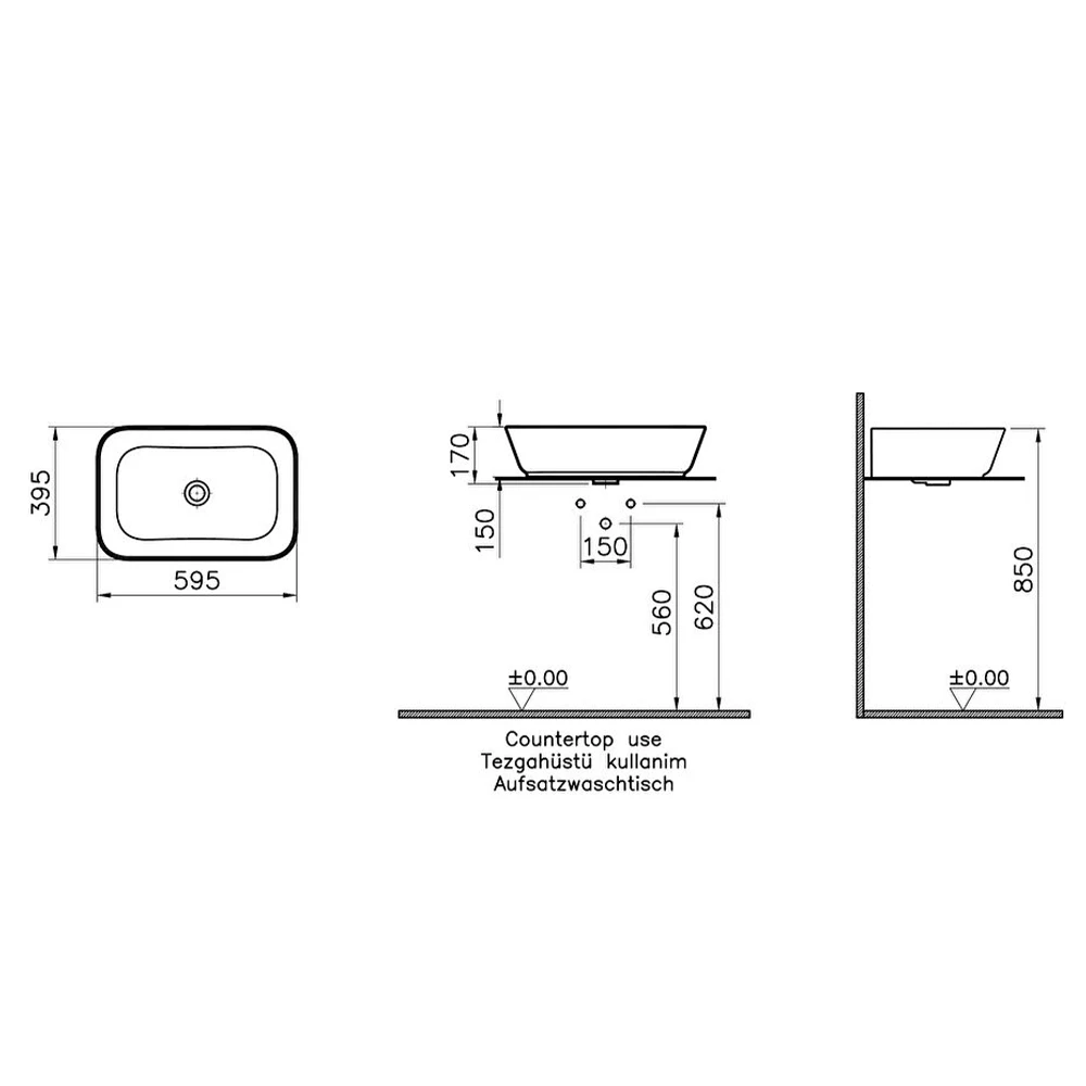 Vitra Geo 60x39 Cm Dikdörtgen Siyah Çanak Lavabo 7425B070-0016 Hemen Al