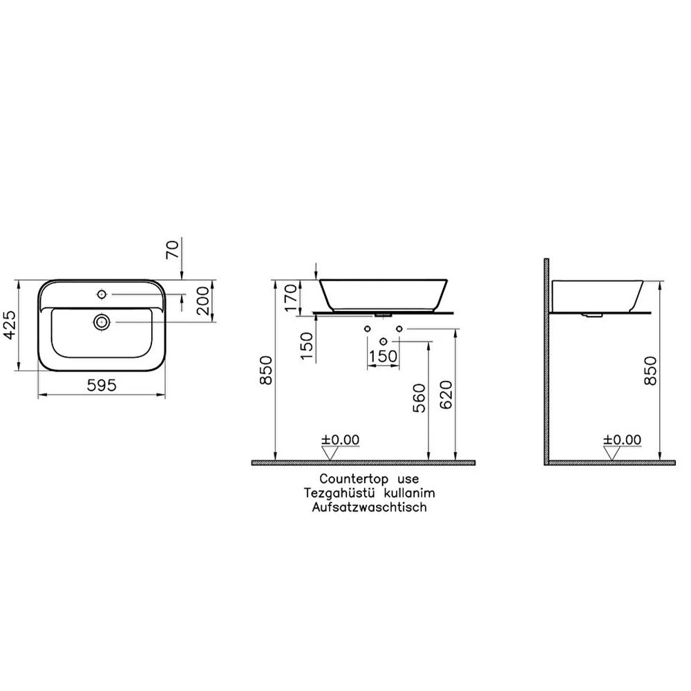 Vitra Geo 60x43 Cm Dikdörtgen Mat Bej Çanak Lavabo 7426B020-0041 Hemen Al