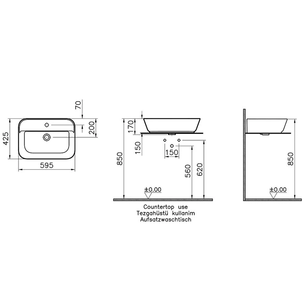 Vitra Geo 60x43 Cm Dikdörtgen Mat Beyaz Çanak Lavabo 7426B001-0001 Hemen Al