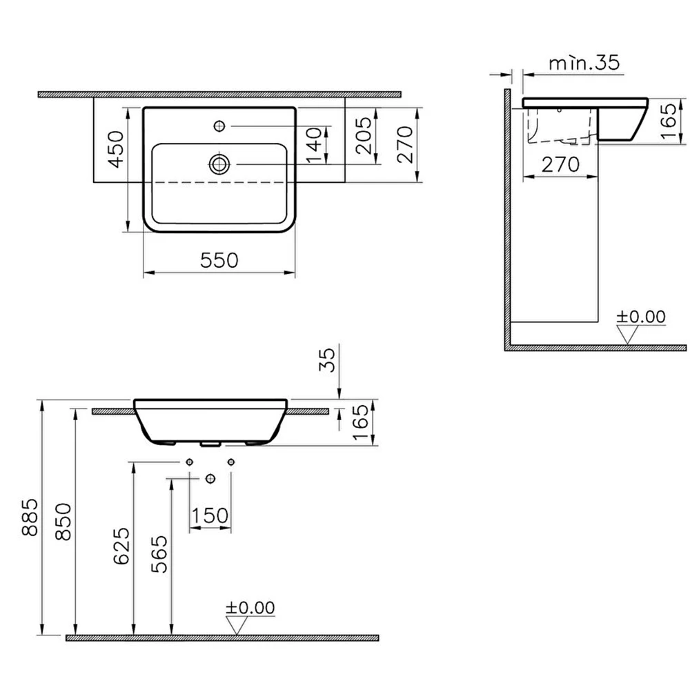 Vitra Integra 55x45 Cm Dikdörtgen Yarım Tezgah Lavabo 7069B003-0001 Hemen Al