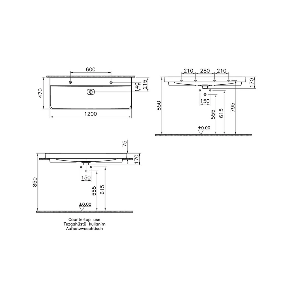 Vitra Metropole 120x47 Cm Mat Siyah Çanak Lavabo 7530B083-0973 Hemen Al