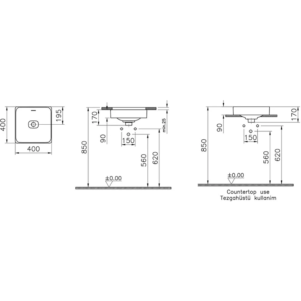 Vitra Metropole 40 Cm Kare Mat Taş Gri Tezgahaltı Lavabo - 7533B076-1082 Hemen Al