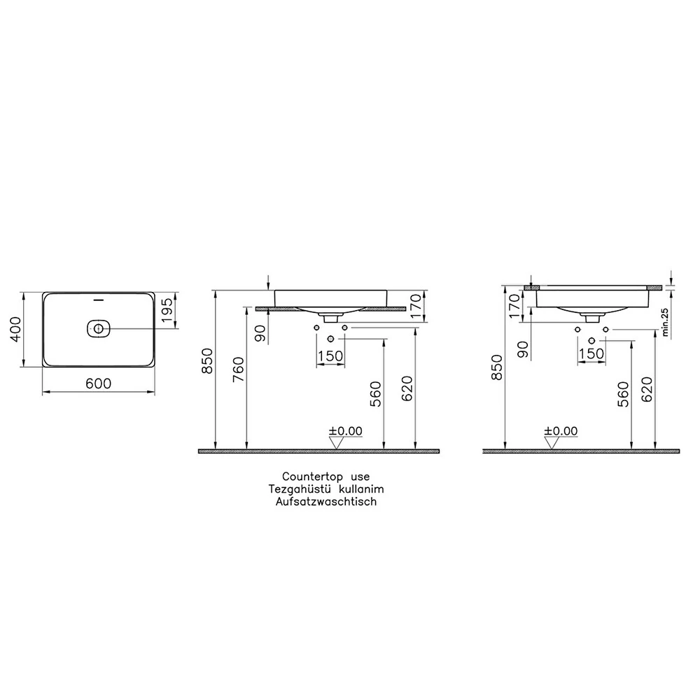 Vitra Metropole 60x40 Cm Dikdörtgen Mat Bej Tezgahaltı Lavabo 7535B020-1082 Hemen Al