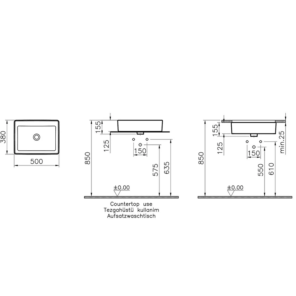 Vitra Nuo 50x38 Cm Dikdörtgen Çanak Lavabo 7436B003-0016 Hemen Al