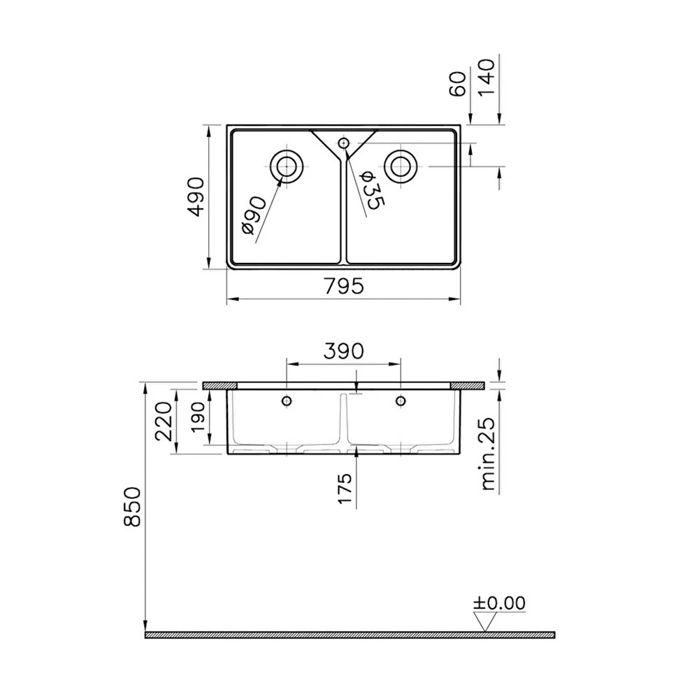 Vitra Stand On 80x49 Cm Çift Gözlü Eviye 5774B003-0001 Hemen Al