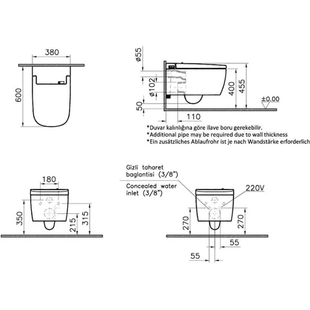 Vitra V-Care Basic Rim-ex Kanalsız Akıllı Asma Klozet Takımı - 5674B403-6193 Hemen Al