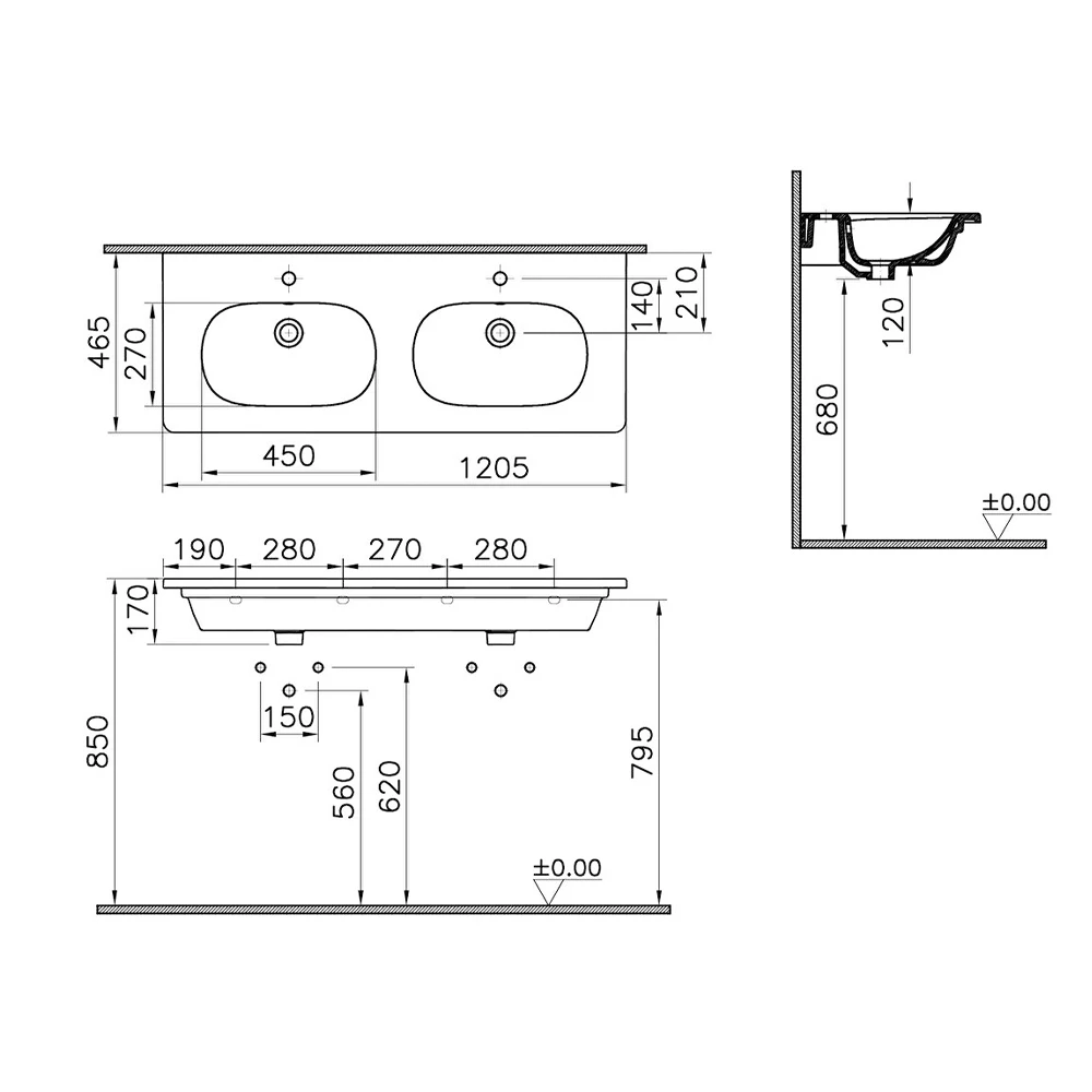 Vitra Zentrum 120x46 Cm Etajerli Lavabo 7795B003-0001 Hemen Al