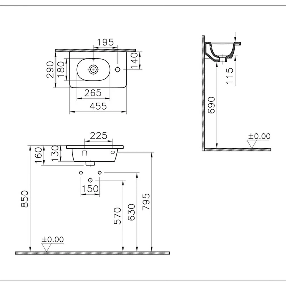 Vitra Zentrum 45x28 Cm Etajerli Lavabo 7789B003-0029 Hemen Al