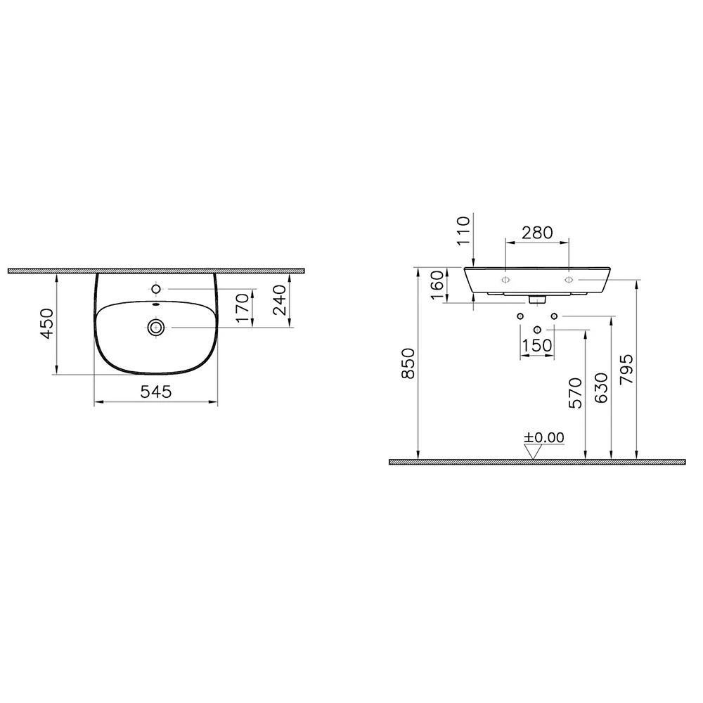 Vitra Zentrum 55x45 Cm Lavabo 7277L003-0001 Hemen Al