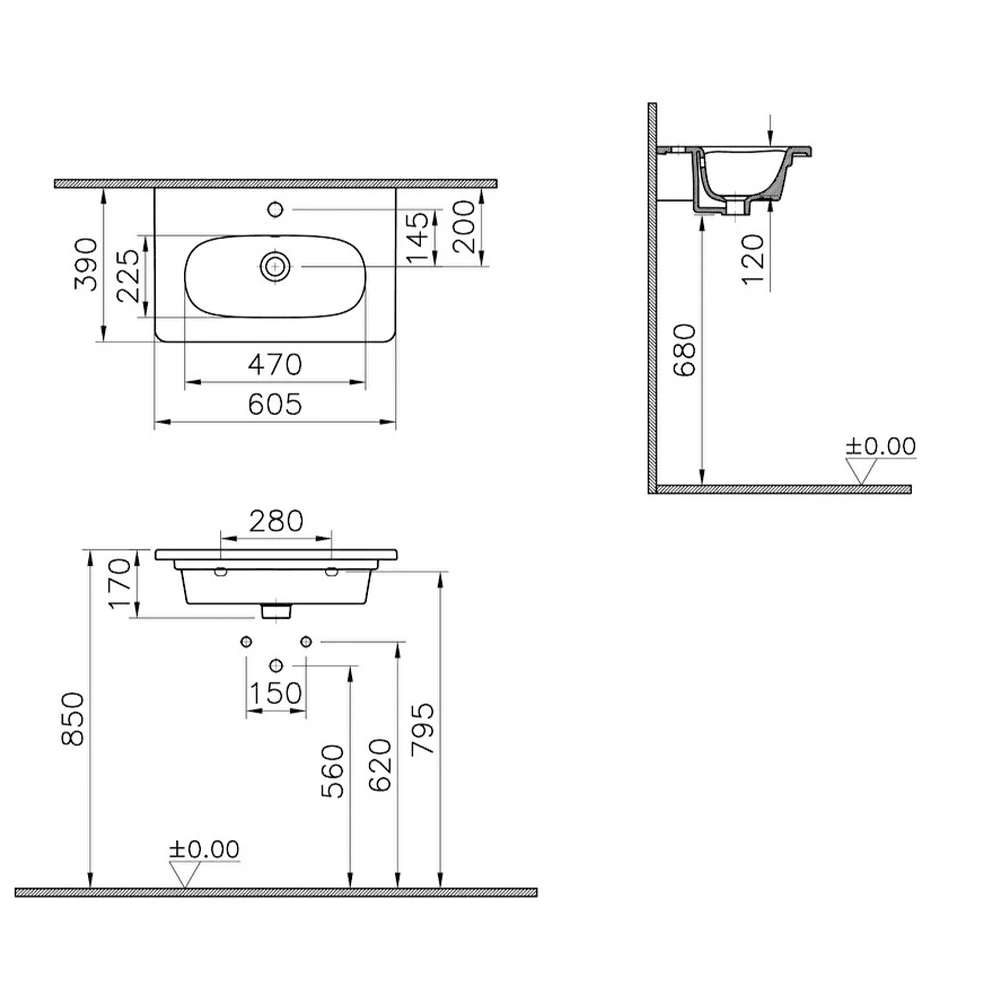 Vitra Zentrum 60x38 Cm Etajerli Lavabo 7790B003-0001 Hemen Al