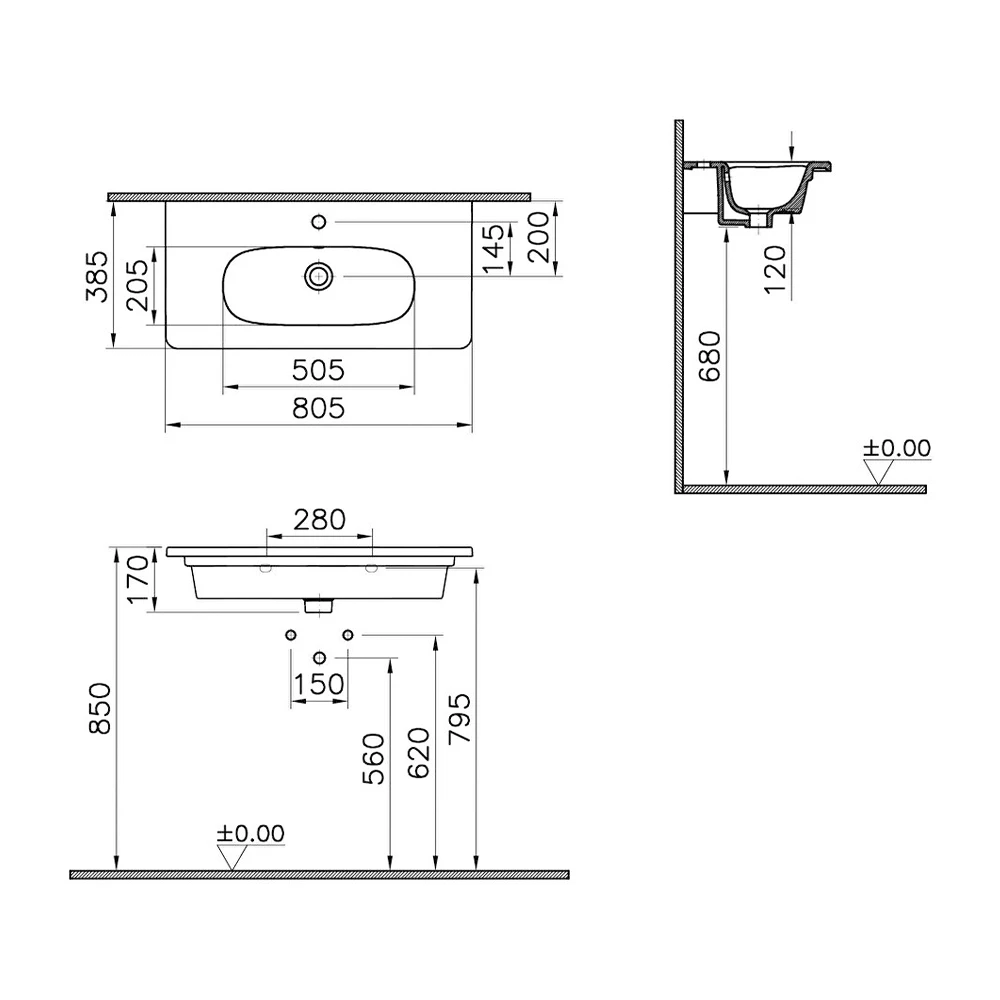 Vitra Zentrum 80x38 Cm Etajerli Lavabo 7792B003-0001 Hemen Al