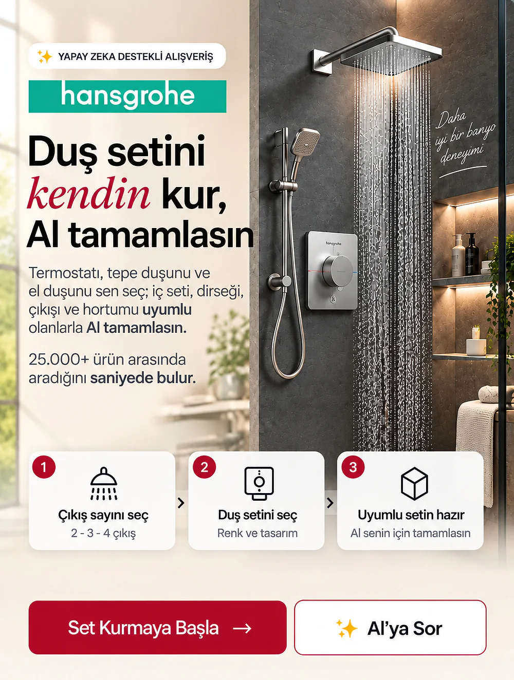 Hansgrohe duş setini kendin kur, AI tamamlasın