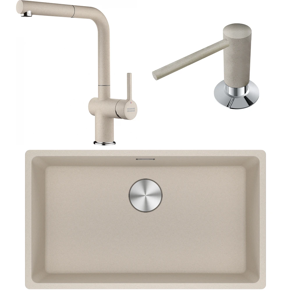 Franke Maris MRG 110-72 Granit Evye + Active Plus Doccia 2.0 Armatür + Sıvı Sabunluk (Sahara)
